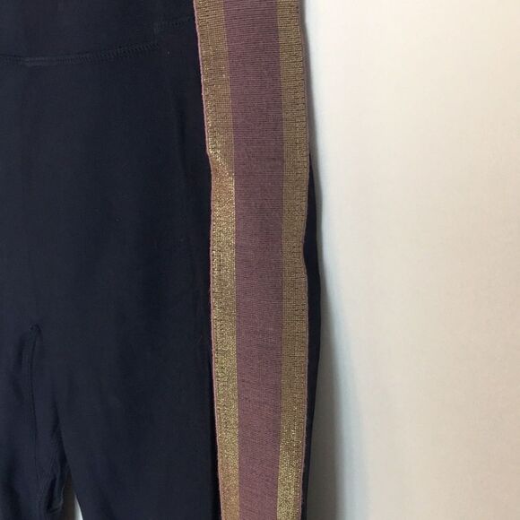 Nylora Bartley Leggings Navy Blue with gold and Lavender  Stripe on sides Sz L - Picture 8 of 16